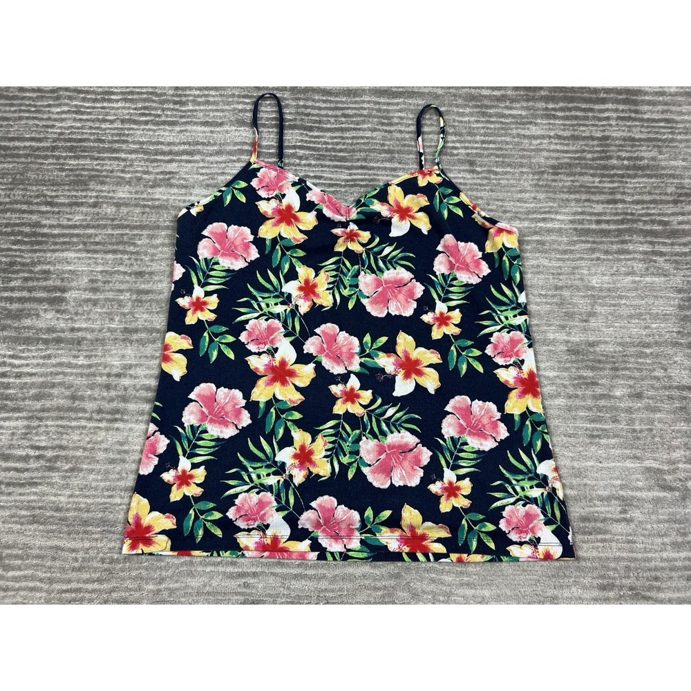 No Boundaries Top Juniors XXL Blue Floral Sleeveless Tank Cotton Blend